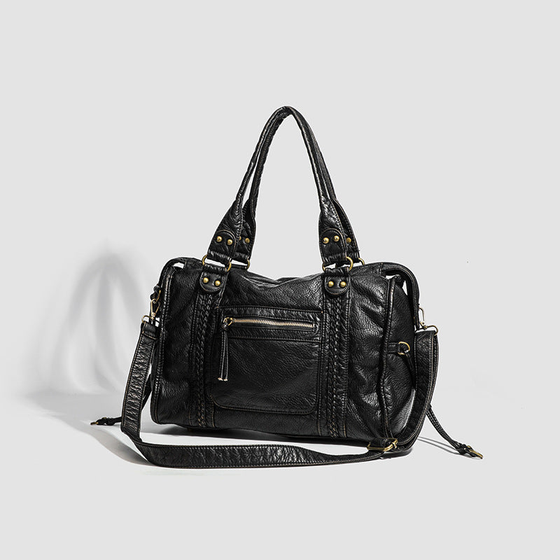 Cross-border hot-selling French retro motorcycle bags, shoulder crossbody bags, tote bags, large bags, women's large-capacity bags, washed bags