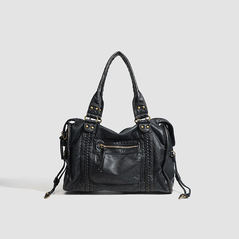 Cross-border hot-selling French retro motorcycle bags, shoulder crossbody bags, tote bags, large bags, women's large-capacity bags, washed bags